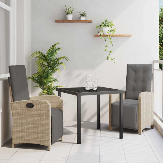 Set da Pranzo per Giardino con cuscino 3 pcs Beige polyrattan