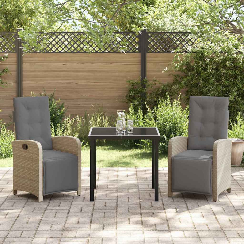 Set da Pranzo per Giardino con cuscino 3 pcs Beige polyrattan