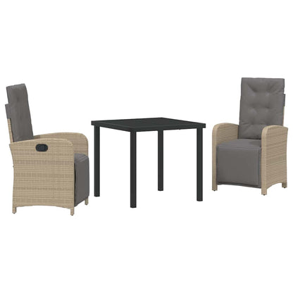 Set da Pranzo per Giardino con cuscino 3 pcs Beige polyrattan