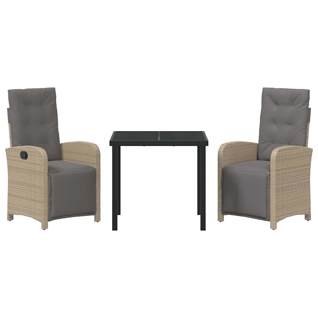 Set da Pranzo per Giardino con cuscino 3 pcs Beige polyrattan