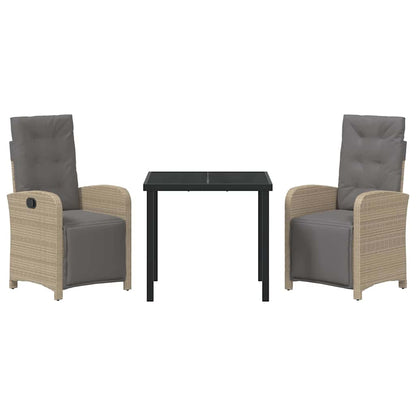 Set da Pranzo per Giardino con cuscino 3 pcs Beige polyrattan