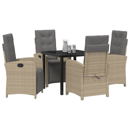 Set da Pranzo per Giardino con cuscino 5 pcs Beige polyrattan | homemem39