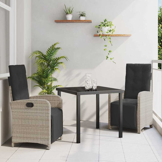 Set da Pranzo per Giardino 3 pcs Grigio chiaro polyrattan - homemem39
