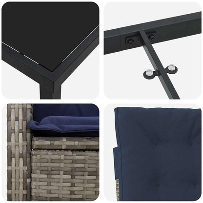 Set da Pranzo per Giardino 3 pcs Grigio polyrattan - homemem39