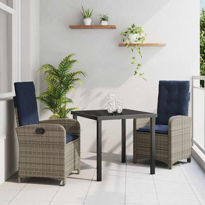 Set da Pranzo per Giardino 3 pcs Grigio polyrattan - homemem39