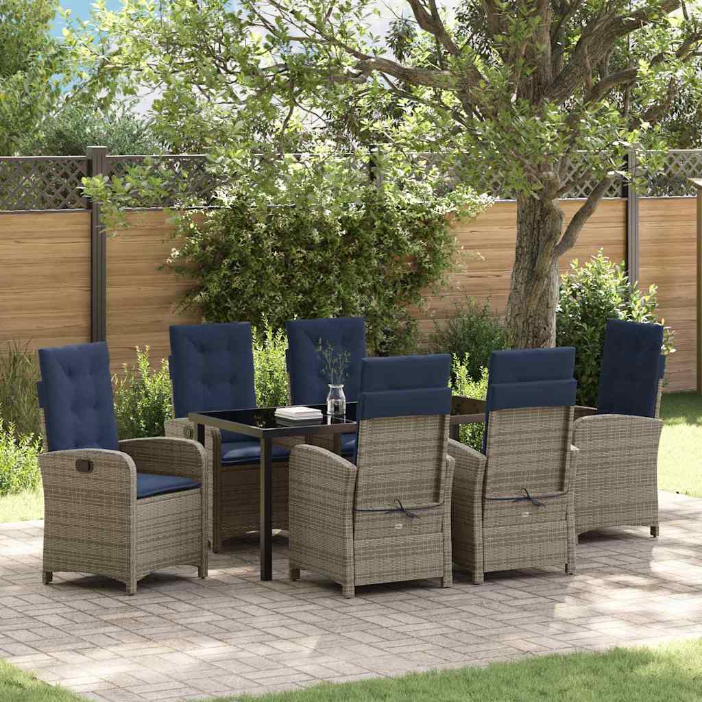 Set da Pranzo per Giardino 7 pcs Grigio polyrattan - homemem39