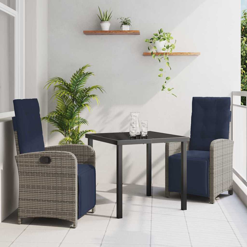 Set da Pranzo per Giardino 3 pcs Grigio polyrattan - homemem39
