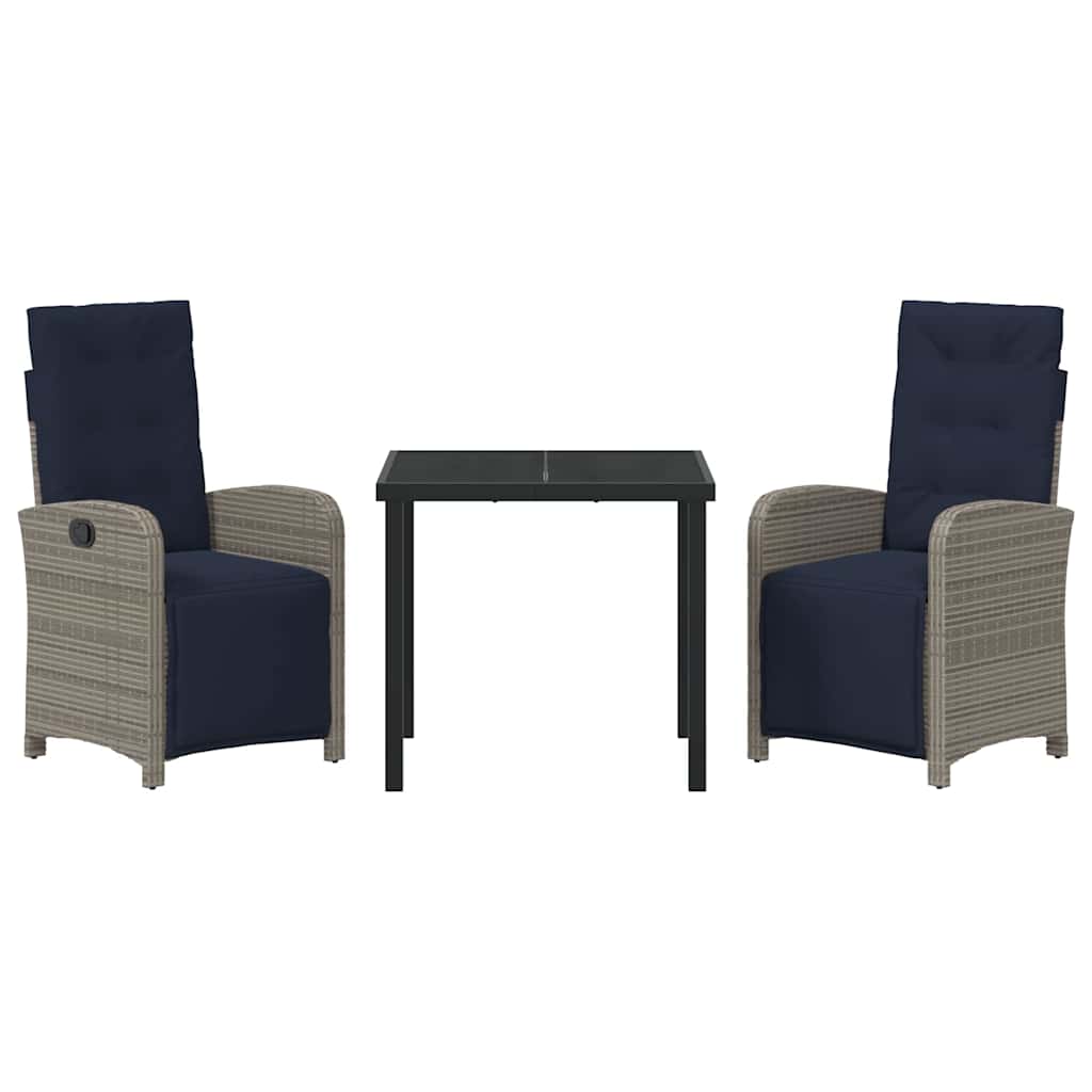 Set da Pranzo per Giardino 3 pcs Grigio polyrattan - homemem39