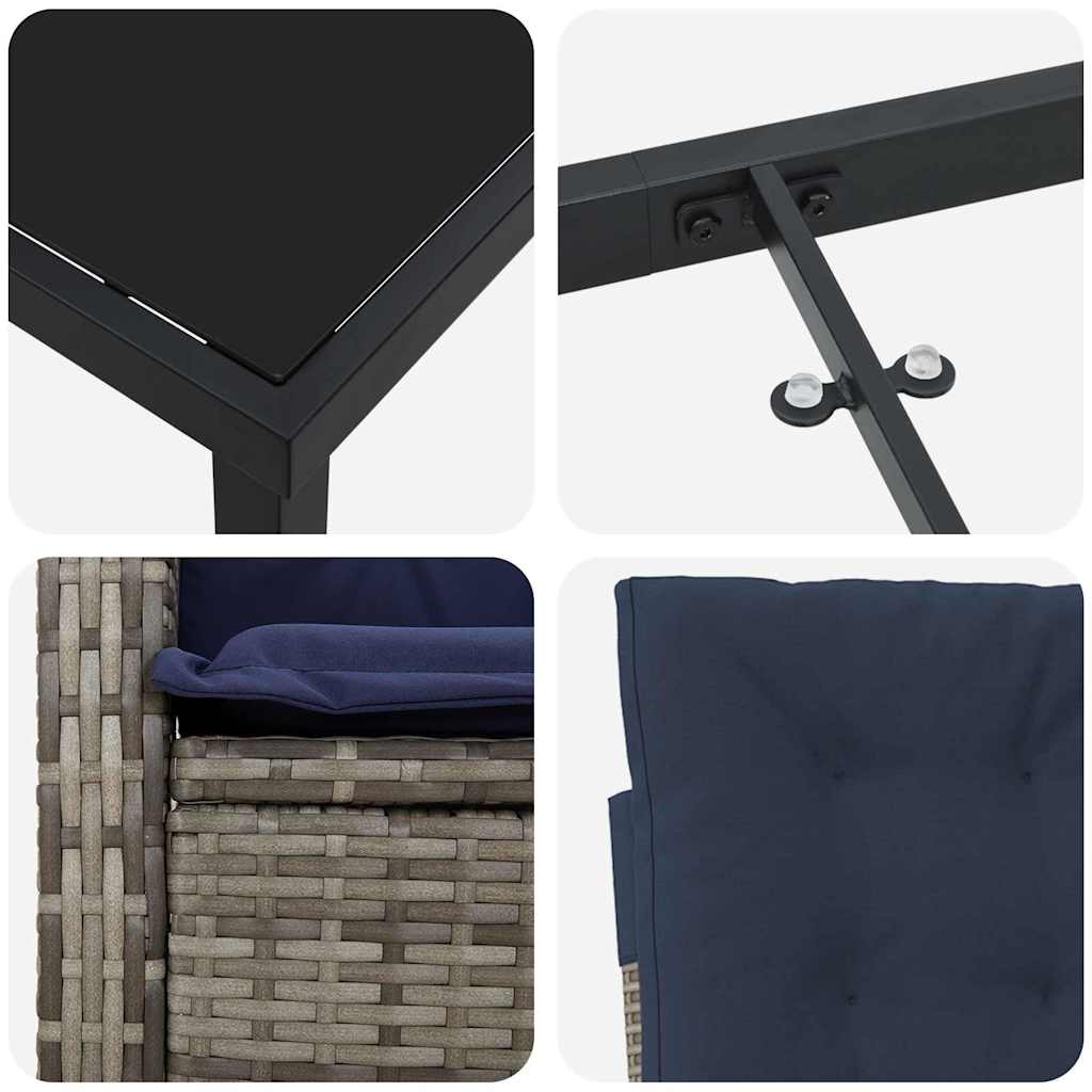 Set da Pranzo per Giardino 7 pcs Grigio polyrattan - homemem39