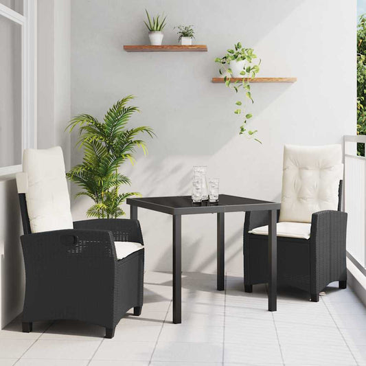 Set da Pranzo per Giardino 3 pcs Nero polyrattan - homemem39