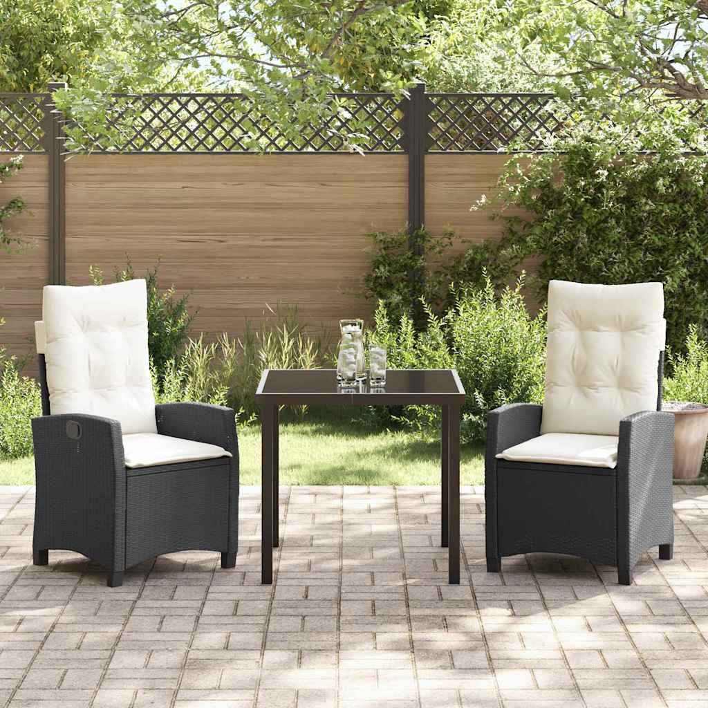 Set da Pranzo per Giardino 3 pcs Nero polyrattan - homemem39