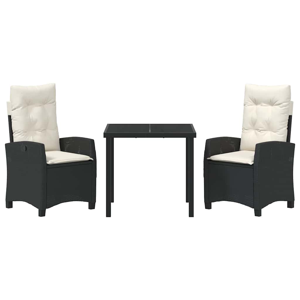 Set da Pranzo per Giardino 3 pcs Nero polyrattan - homemem39