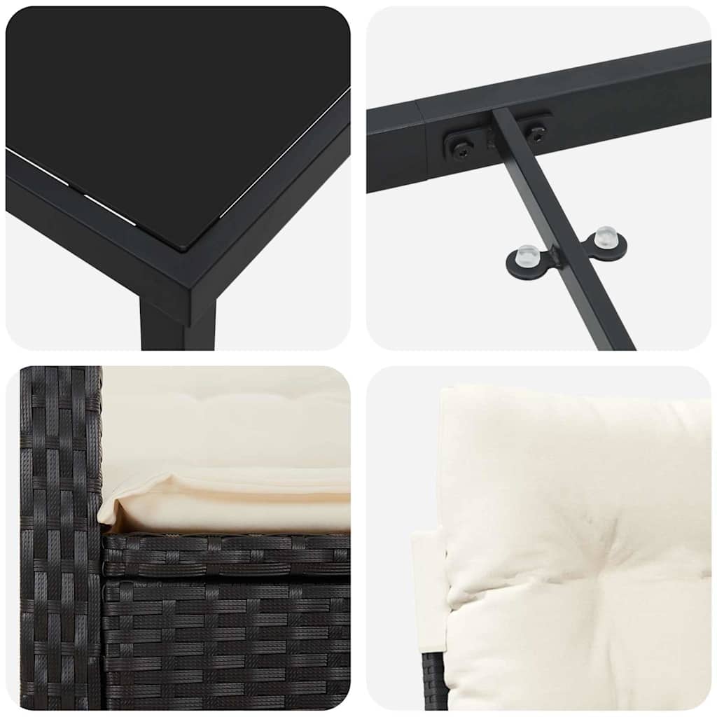 Set da Pranzo per Giardino con cuscino 7 pcs Nero polyrattan