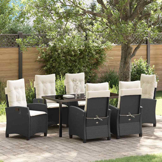 Set da Pranzo per Giardino con cuscino 7 pcs Nero polyrattan