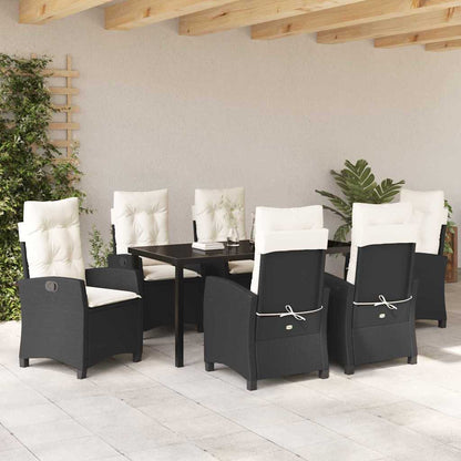 Set da Pranzo per Giardino con cuscino 7 pcs Nero polyrattan