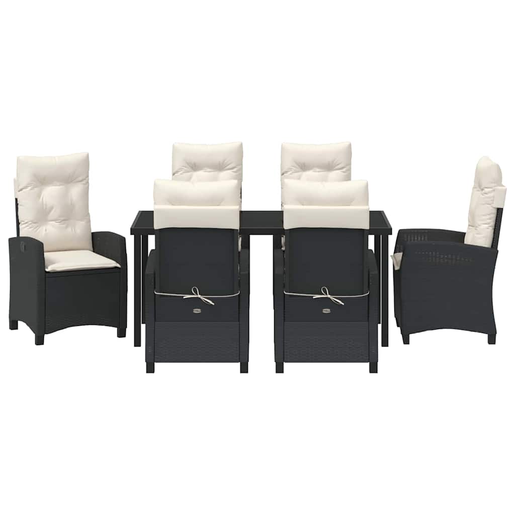 Set da Pranzo per Giardino con cuscino 7 pcs Nero polyrattan