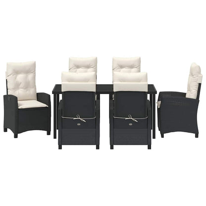Set da Pranzo per Giardino con cuscino 7 pcs Nero polyrattan