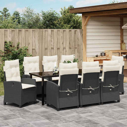 Set da Pranzo per Giardino con cuscino 9 pcs Nero polyrattan | homemem39