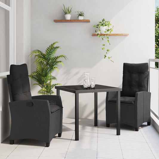 Set da Pranzo per Giardino 3 pcs Nero polyrattan - homemem39