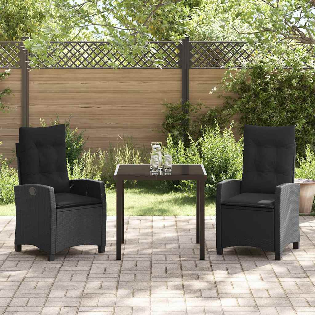 Set da Pranzo per Giardino 3 pcs Nero polyrattan - homemem39