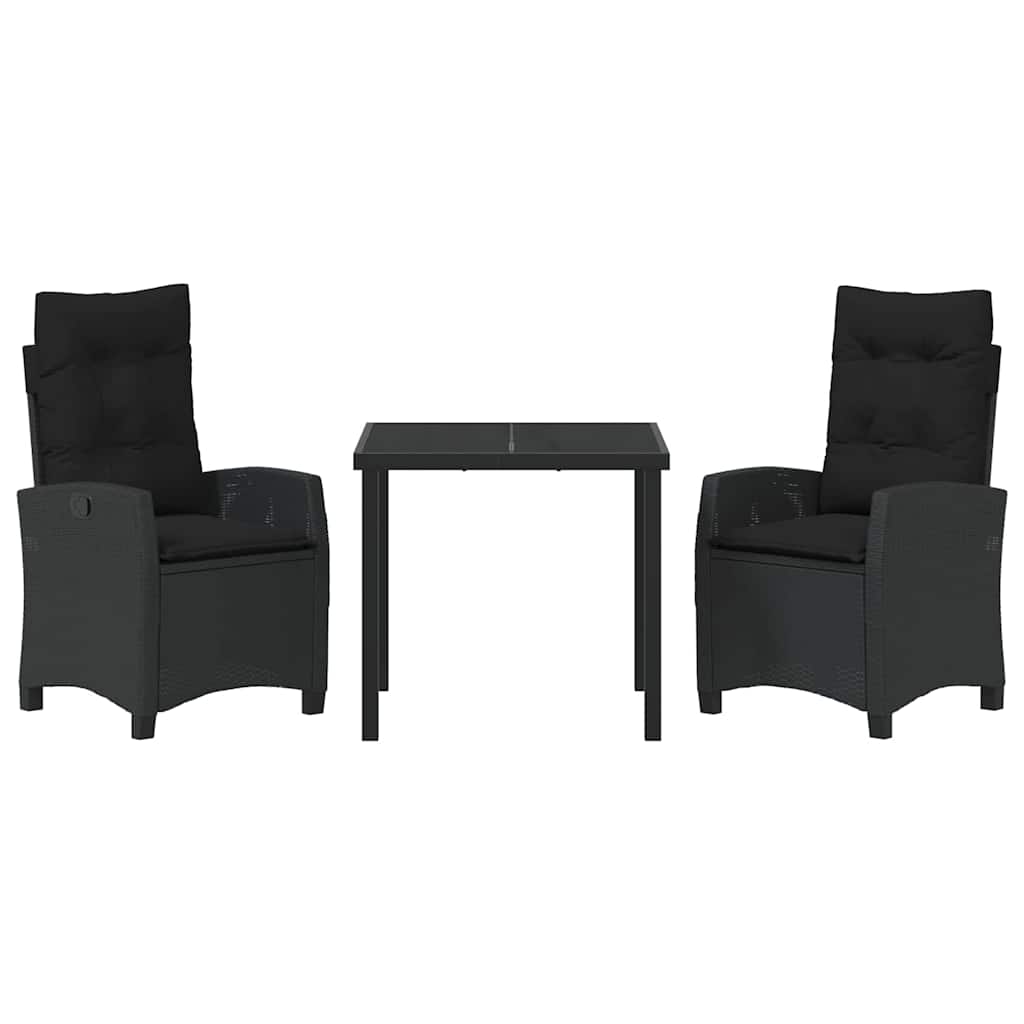 Set da Pranzo per Giardino 3 pcs Nero polyrattan - homemem39