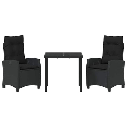 Set da Pranzo per Giardino 3 pcs Nero polyrattan - homemem39
