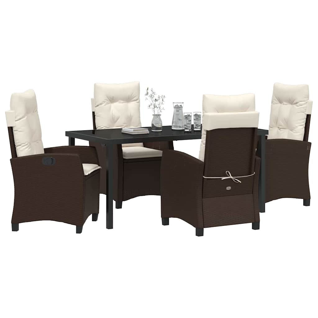 Set da Pranzo per Giardino con cuscino 5 pcs Marrone polyrattan | homemem39