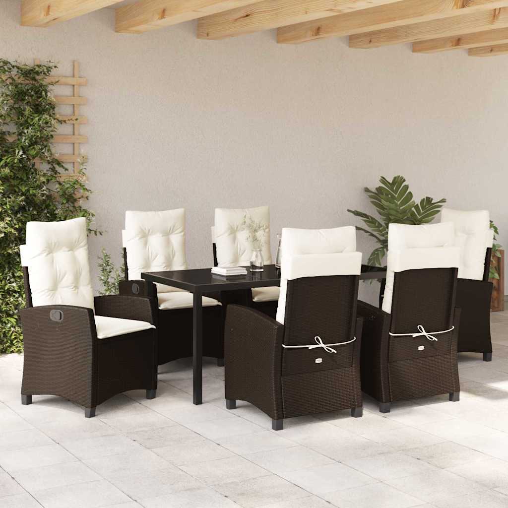 Set da Pranzo per Giardino 7 pcs Marrone polyrattan - homemem39