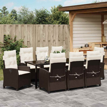 Set da Pranzo per Giardino con cuscino 9 pcs Marrone polyrattan | homemem39