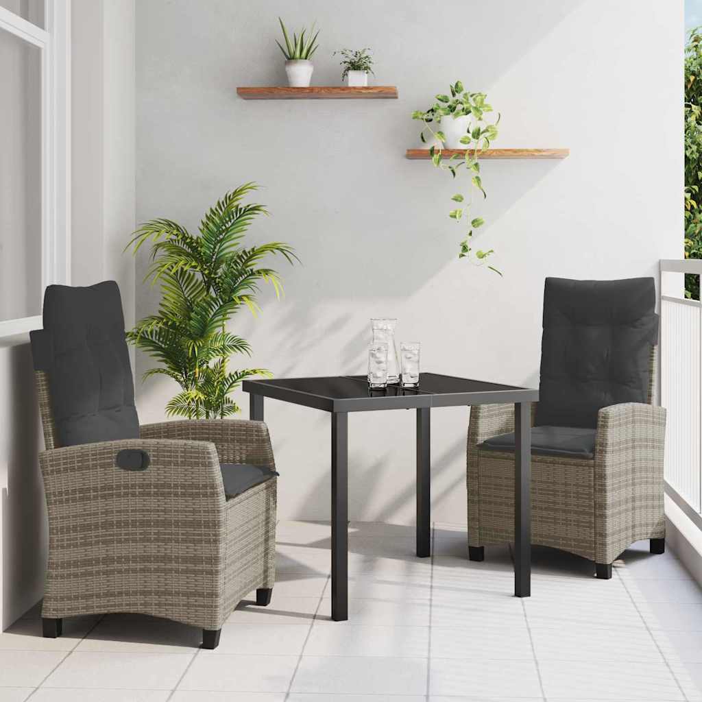 Set da Pranzo per Giardino 3 pcs Grigio polyrattan - homemem39