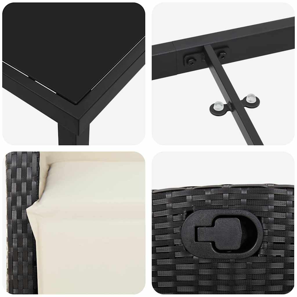 Set da Pranzo per Giardino 3 pcs Nero polyrattan - homemem39