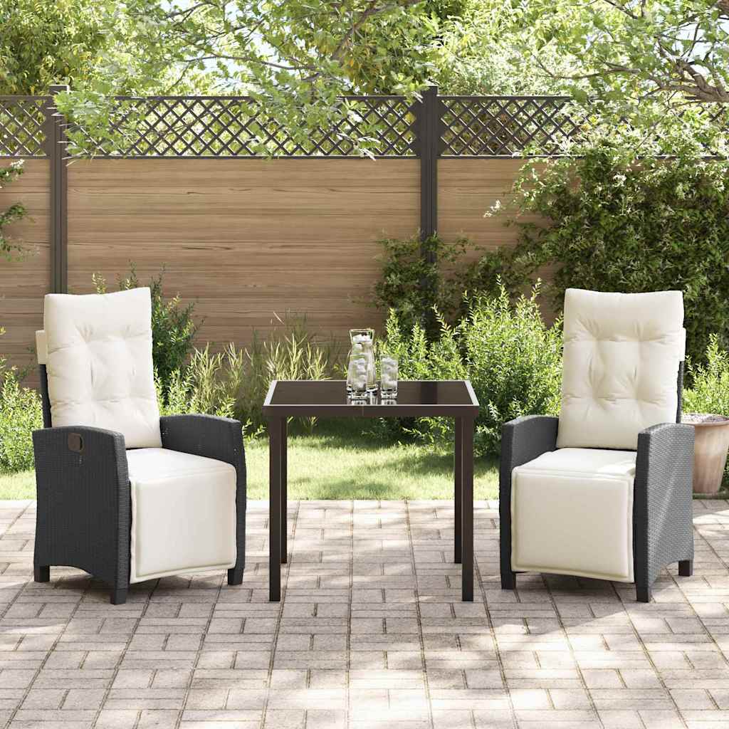 Set da Pranzo per Giardino 3 pcs Nero polyrattan - homemem39