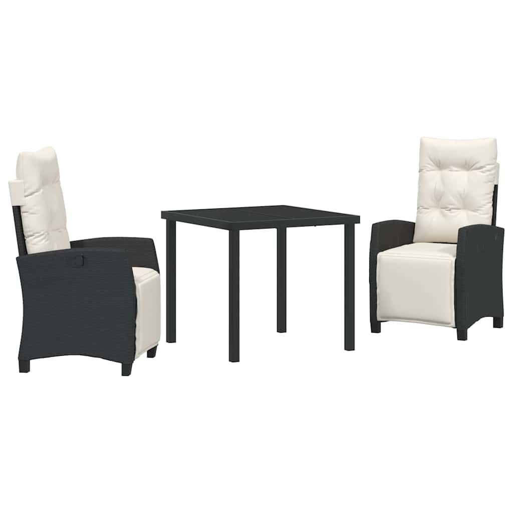 Set da Pranzo per Giardino 3 pcs Nero polyrattan - homemem39