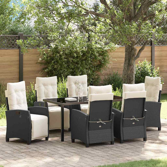Set da Pranzo per Giardino 7 pcs Nero polyrattan - homemem39