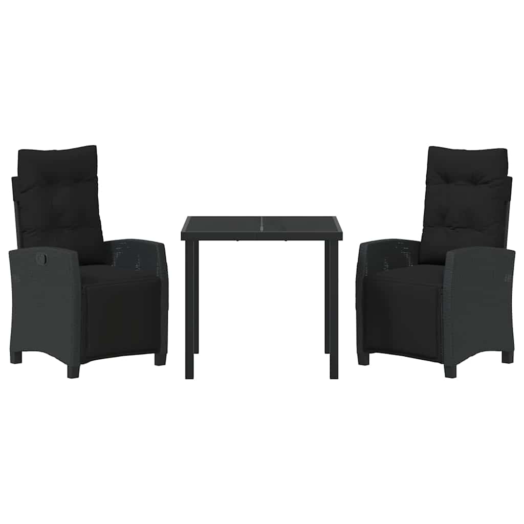 Set da Pranzo per Giardino 3 pcs Nero polyrattan - homemem39
