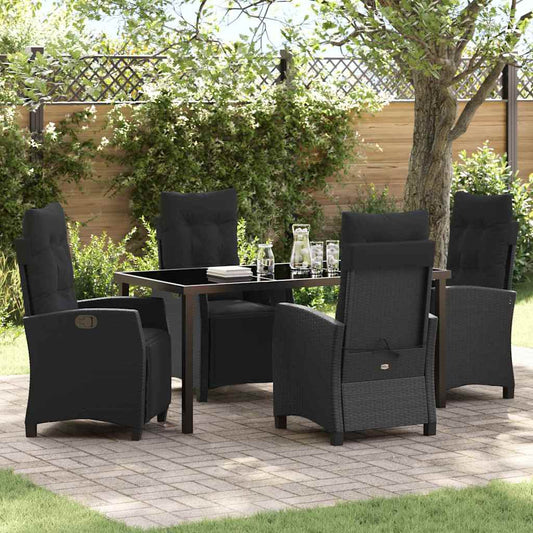 Set da Pranzo per Giardino 5 pcs Nero polyrattan - homemem39