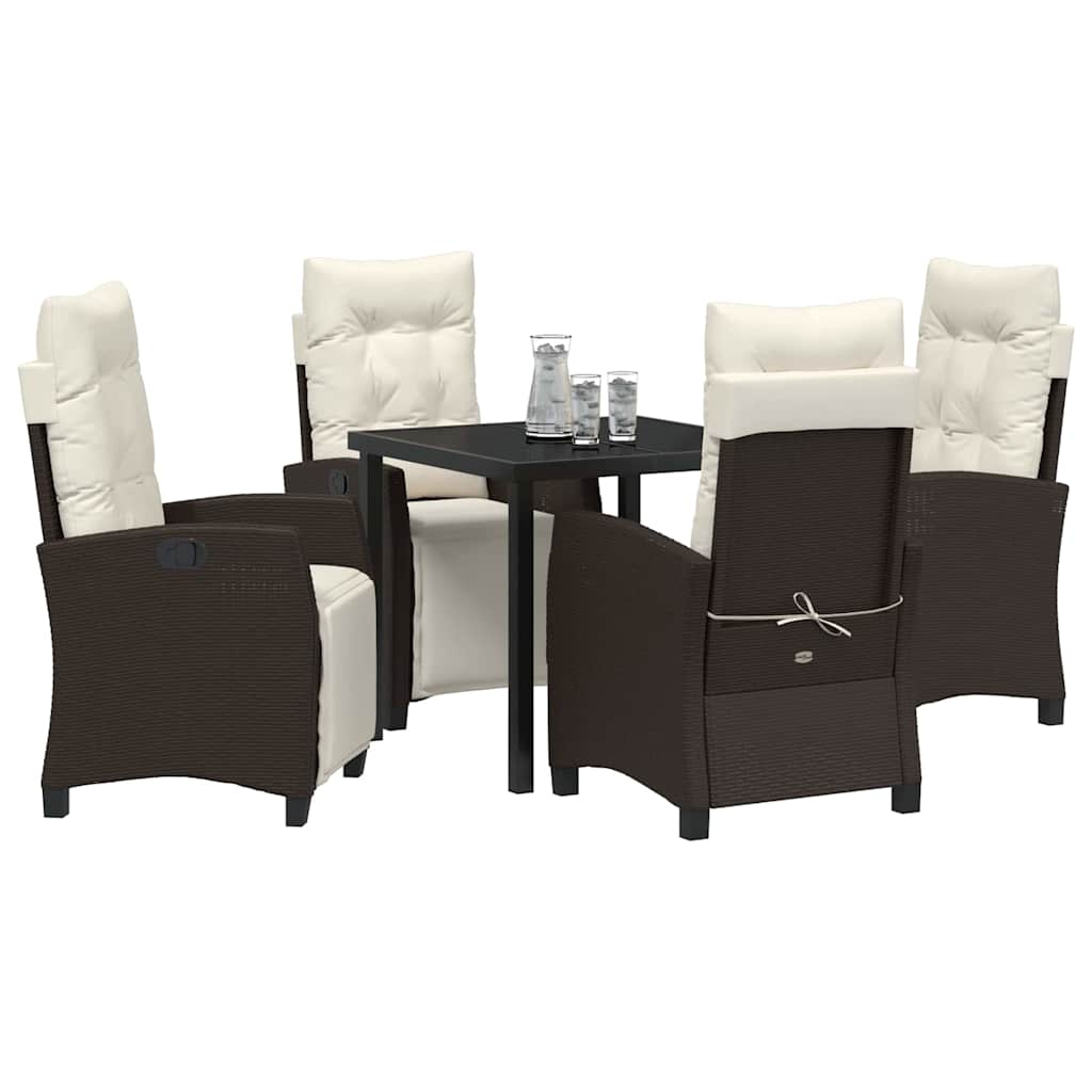 Set da Pranzo per Giardino con cuscino 5 pcs Marrone polyrattan | homemem39