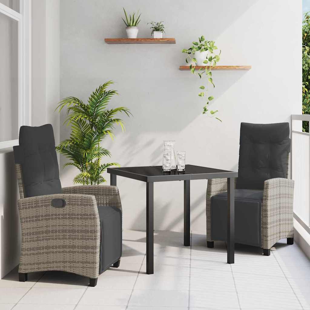 Set da Pranzo per Giardino 3 pcs Grigio polyrattan - homemem39
