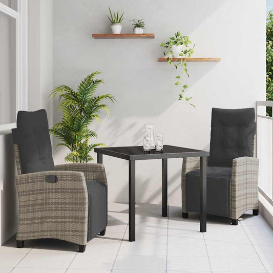 Set da Pranzo per Giardino 3 pcs Grigio polyrattan - homemem39