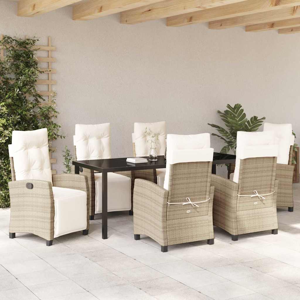 Set da Pranzo per Giardino con cuscino 7 pcs Beige polyrattan | homemem39