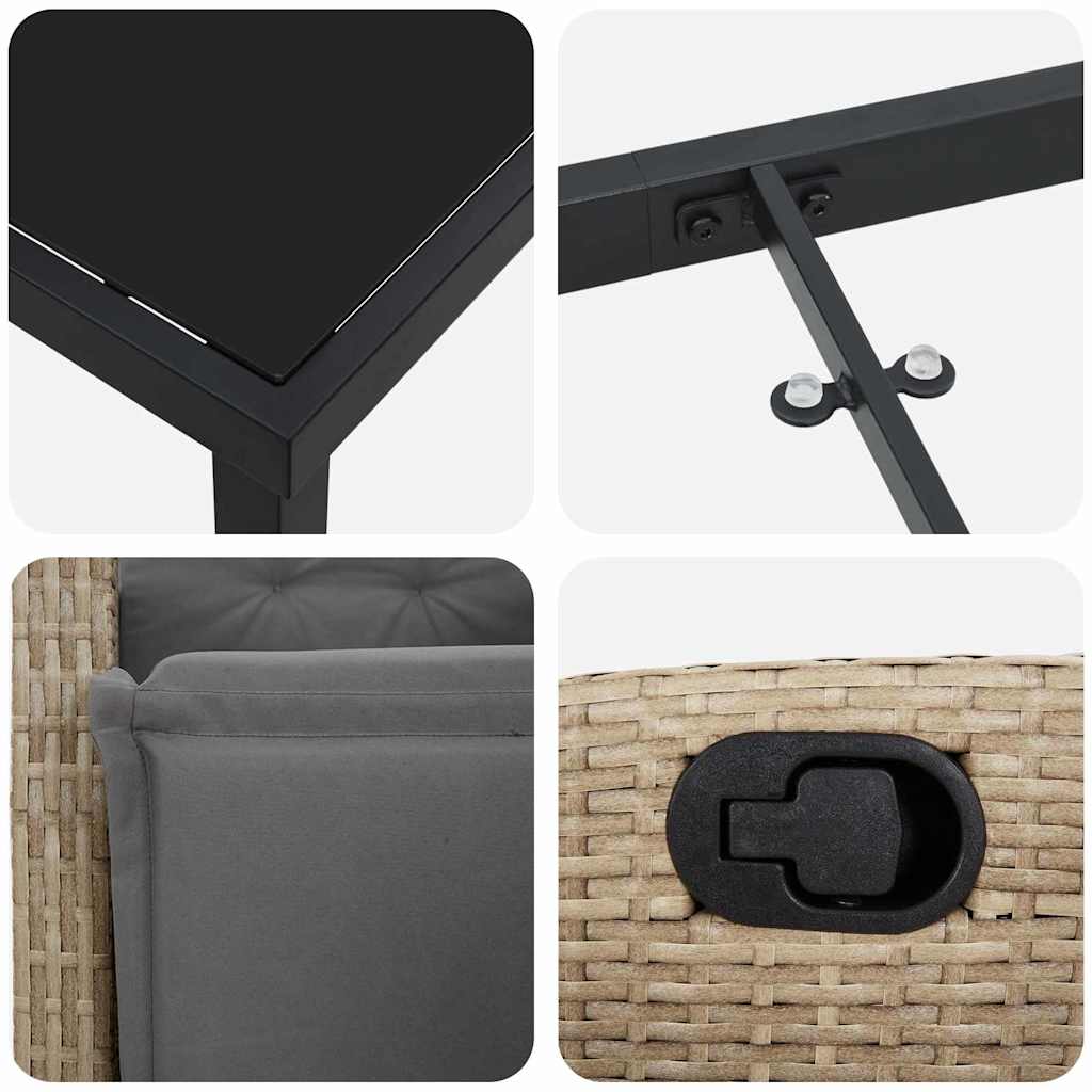 Set da Pranzo per Giardino con cuscino 5 pcs Beige polyrattan