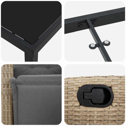 Set da Pranzo per Giardino con cuscino 5 pcs Beige polyrattan