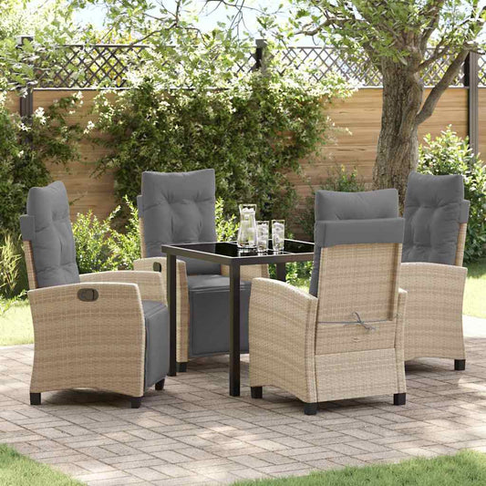 Set da Pranzo per Giardino con cuscino 5 pcs Beige polyrattan