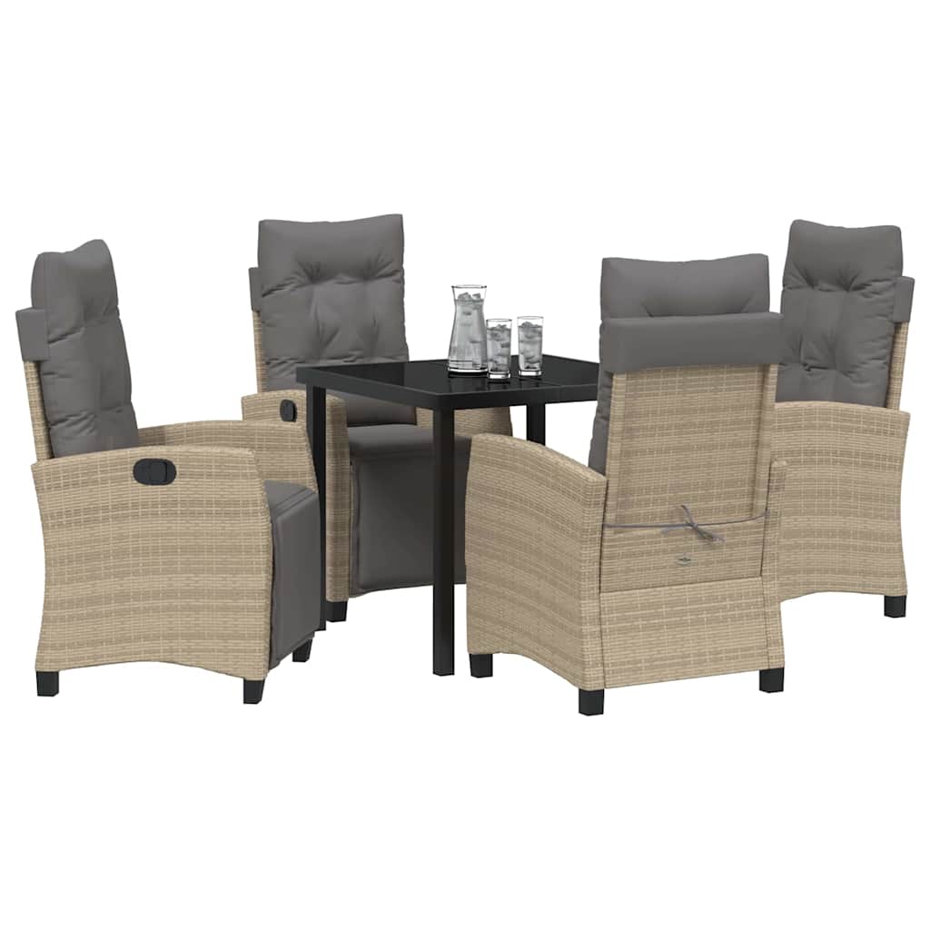 Set da Pranzo per Giardino con cuscino 5 pcs Beige polyrattan