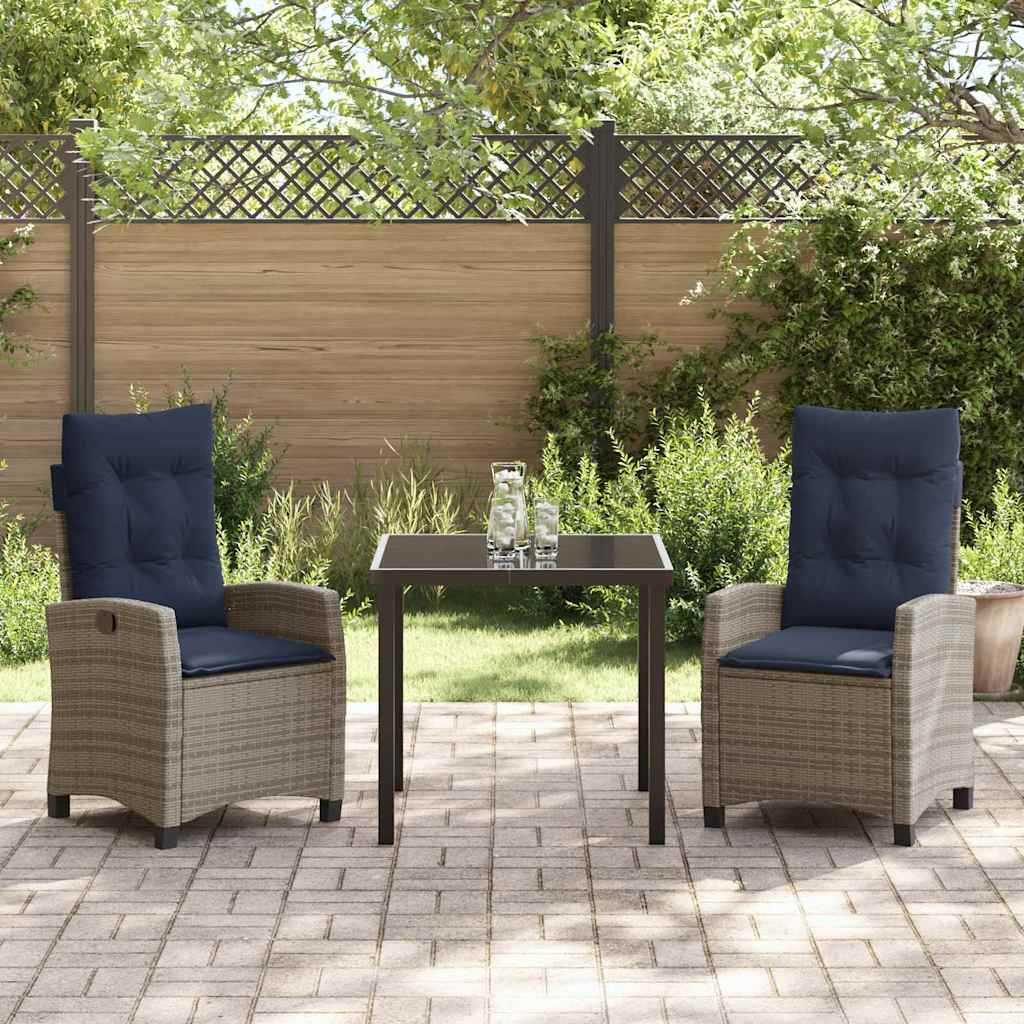 Set da Pranzo per Giardino con cuscino 3 pcs Grigio polyrattan | homemem39
