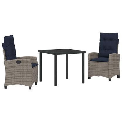 Set da Pranzo per Giardino con cuscino 3 pcs Grigio polyrattan | homemem39