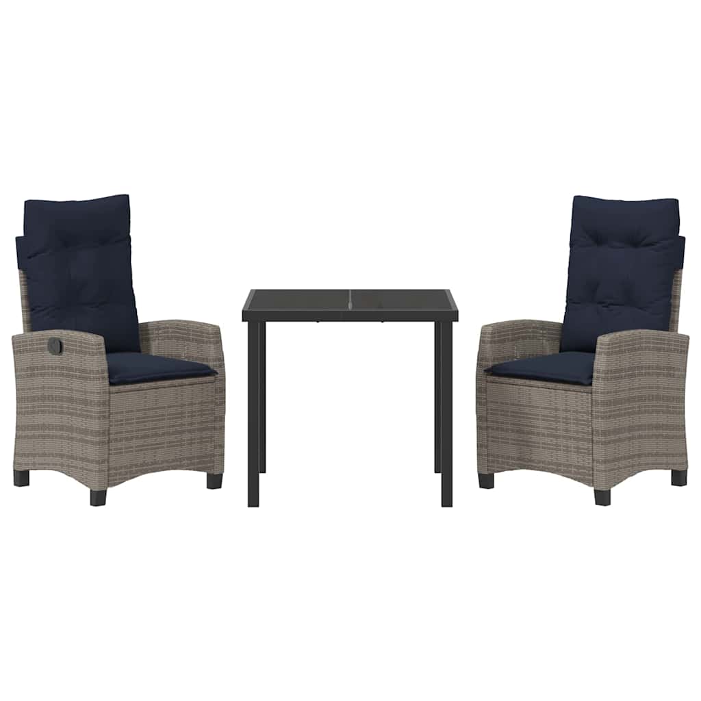 Set da Pranzo per Giardino con cuscino 3 pcs Grigio polyrattan | homemem39