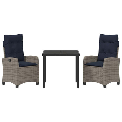 Set da Pranzo per Giardino con cuscino 3 pcs Grigio polyrattan | homemem39