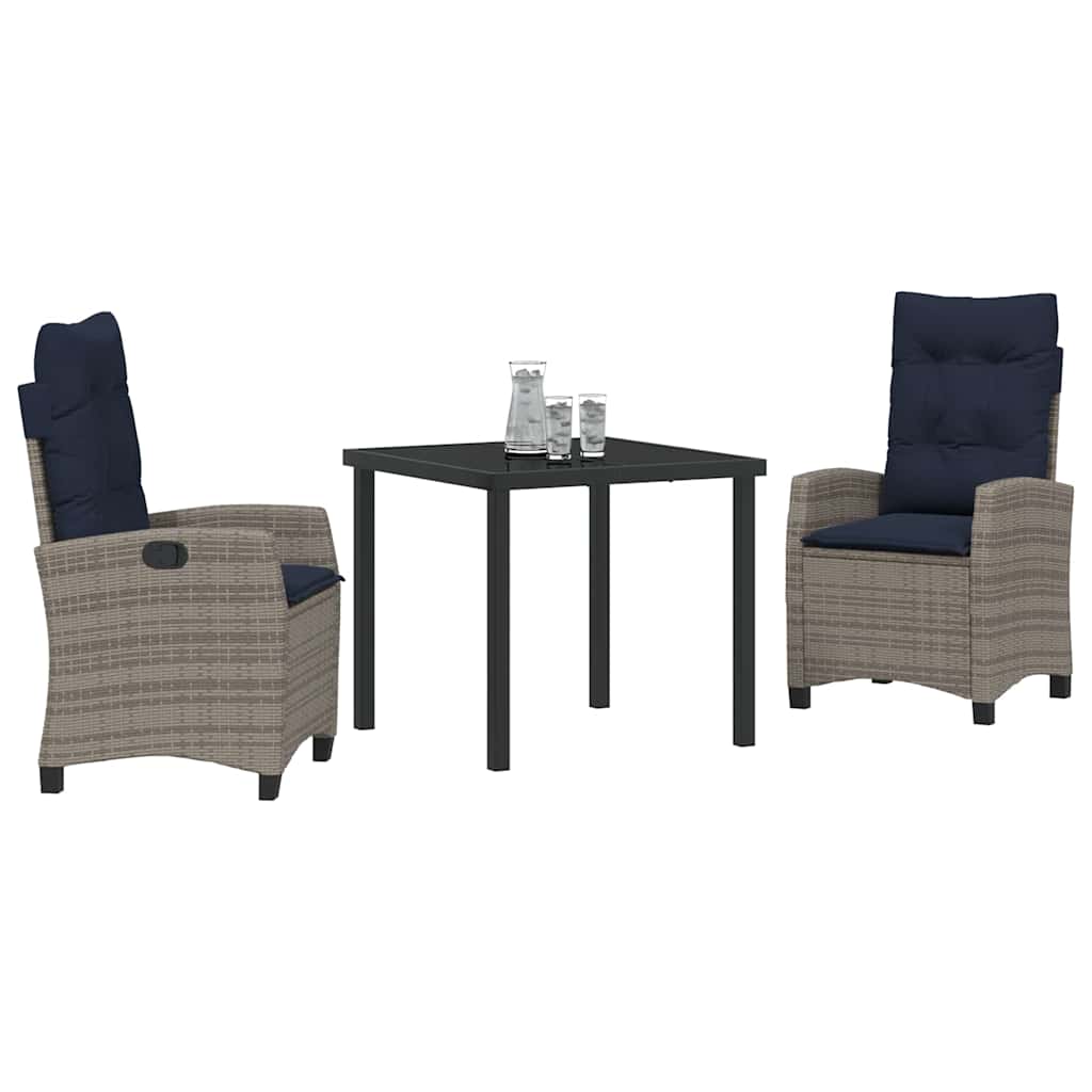 Set da Pranzo per Giardino con cuscino 3 pcs Grigio polyrattan | homemem39