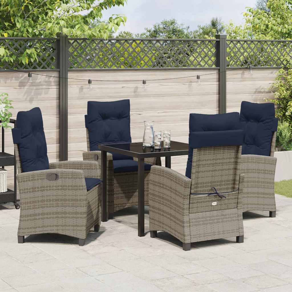 Set da Pranzo per Giardino con cuscino 5 pcs Grigio polyrattan | homemem39